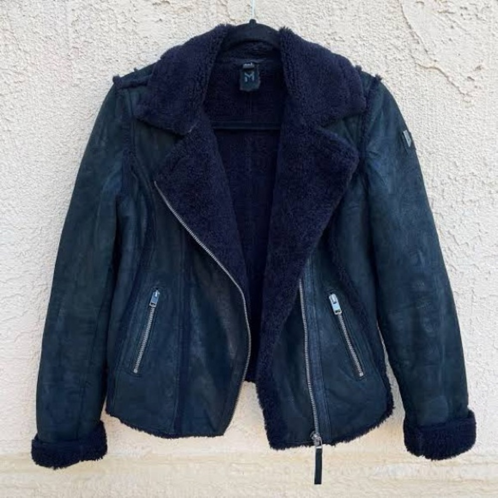 Mauritius Adina RF black lambskin leather Sherpa lined jacket size US 6 small